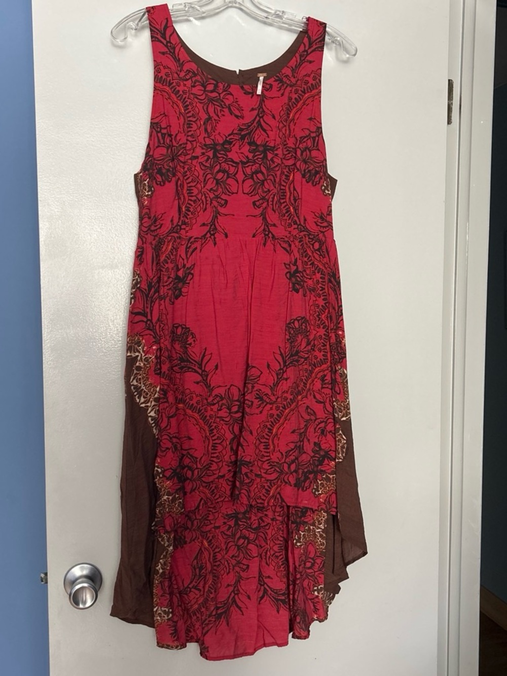 Free People Red and Brown Floral High-Low Sleeveless Dress